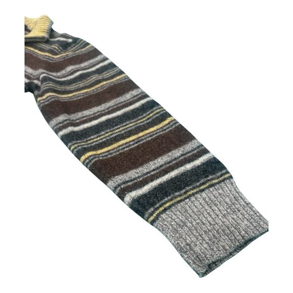 Vintage Hunt Gallery L Wool Blend Quarter Zip Gray Yellow Brown Striped Sweater - Picture 6 of 8